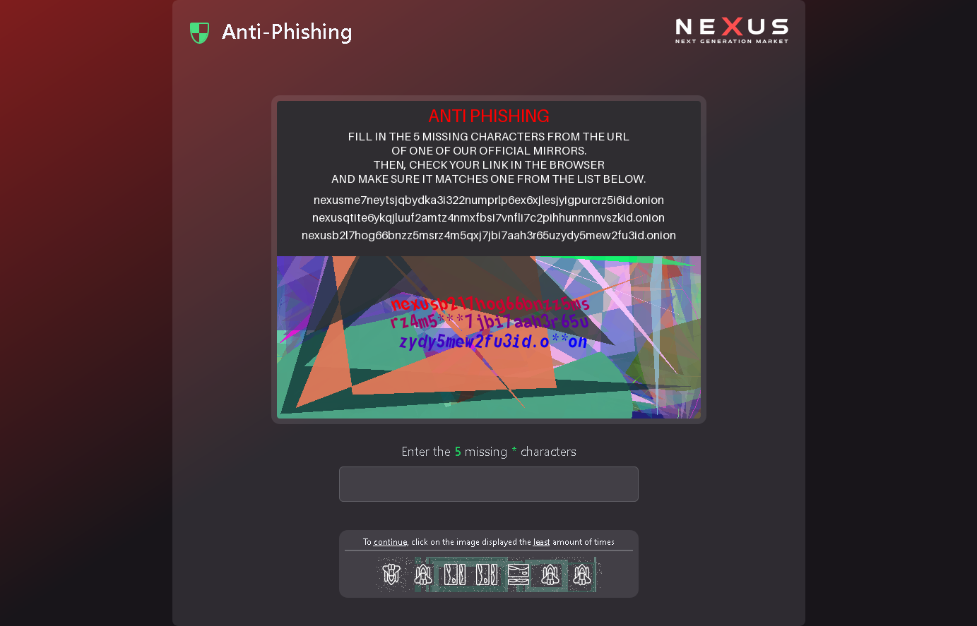 Nexus Market CAPTCHA verification example